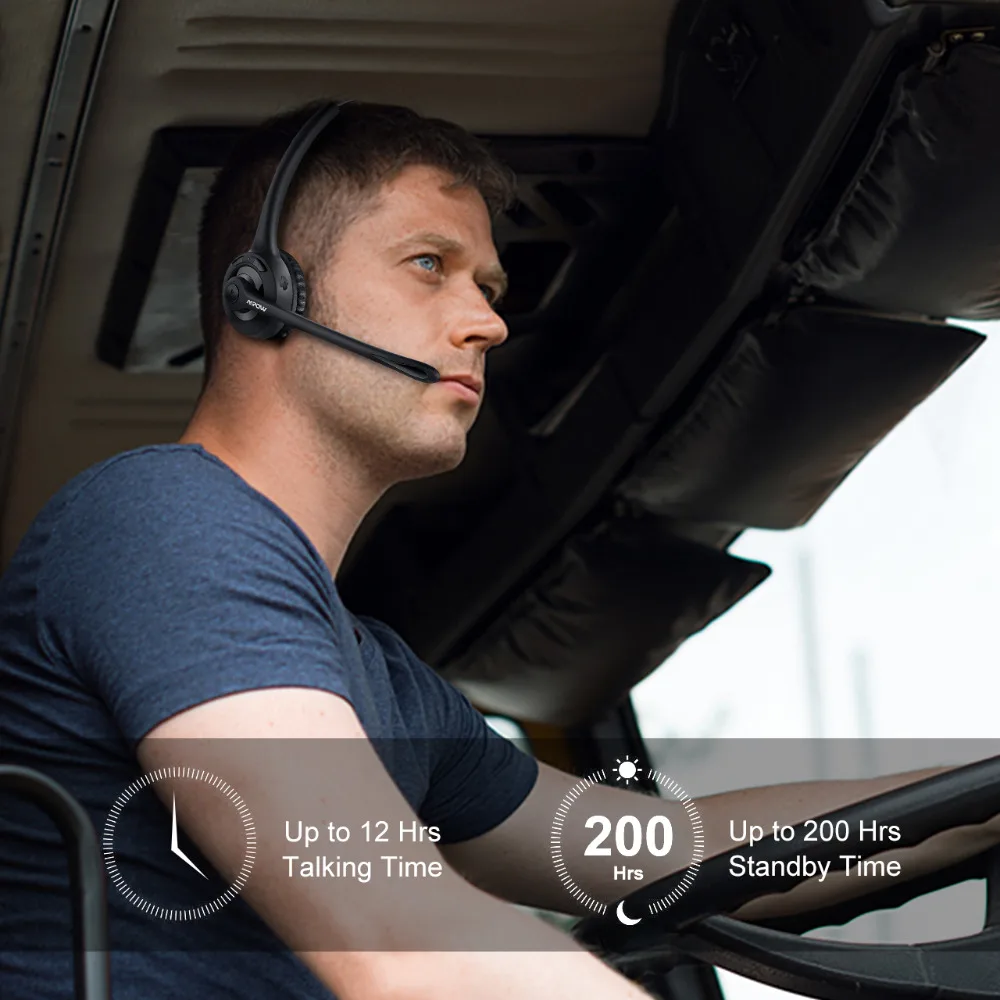 Mpow Pro Headphone Updated MBH15 Over Head Wireless Bluetooth Headset With Mic For Trucker Driver Call Center Office Cell Phone