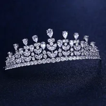 Высокое качество Свадебные невесты лист кубического циркония девушки с белым покрытием Циркон тиара Корона/повязка на голову для выпускного вечера