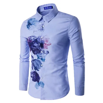 

2018 new style men's Urban fashion Ink printing long-sleeved shirt men personality Popular casual high-quality shirts Asia size