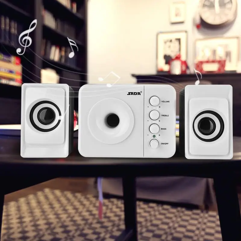 Портативный динамик altavoz SADA Mini USB 2,1 проводной комбинированный динамик бас музыкальный сабвуфер для мобильного телефона ноутбука ПК - Цвет: Белый