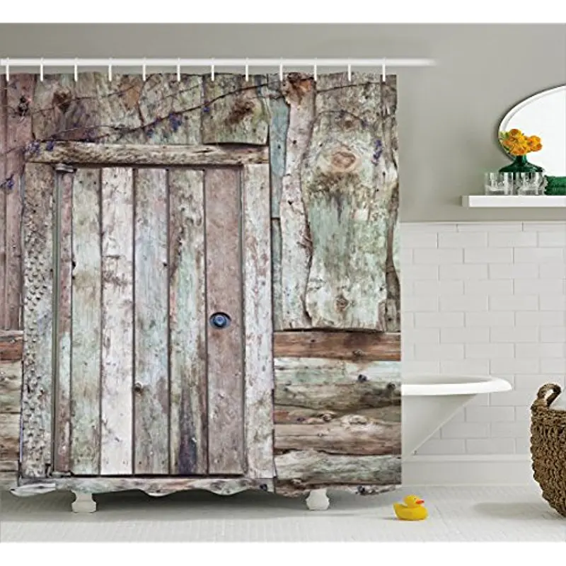 Vixm Rustic Shower Curtain Old Rustic Barn Door Cottage