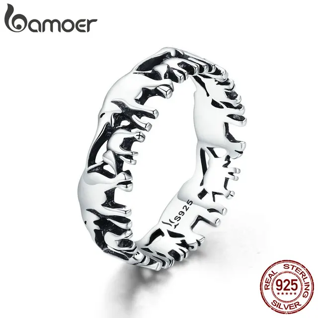 BAMOER Trendy 100% 925 Sterling Silver Stackable Animal Collection Elephant Fami BAMOER Trendy 100% 925 Sterling Silver Stackable Animal Collection Elephant Fami