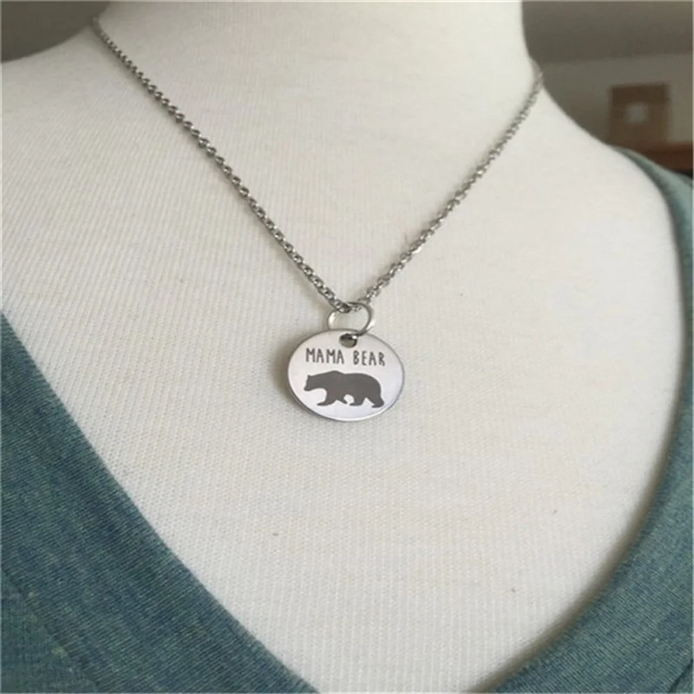 Stainless Steel Cute Mama Bear Necklace 