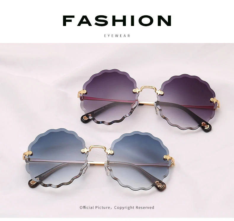 Роскошные брендовые дизайнерские женские круглые солнцезащитные очки без оправы женские Алмазные Режущие линзы винтажный в форме цветка солнцезащитные очки для женщин