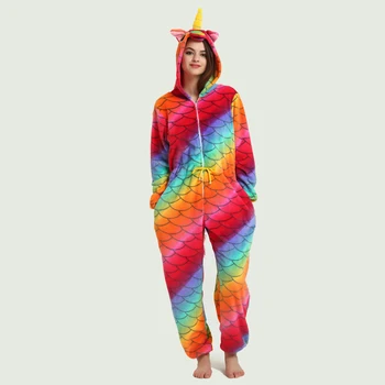 

2018 New Winter Cartoon Animal Pegasus Unicorn Pajamas Flannel Hooded Long Sleeve Adult Sleepwear For Women Unicornio Licorne