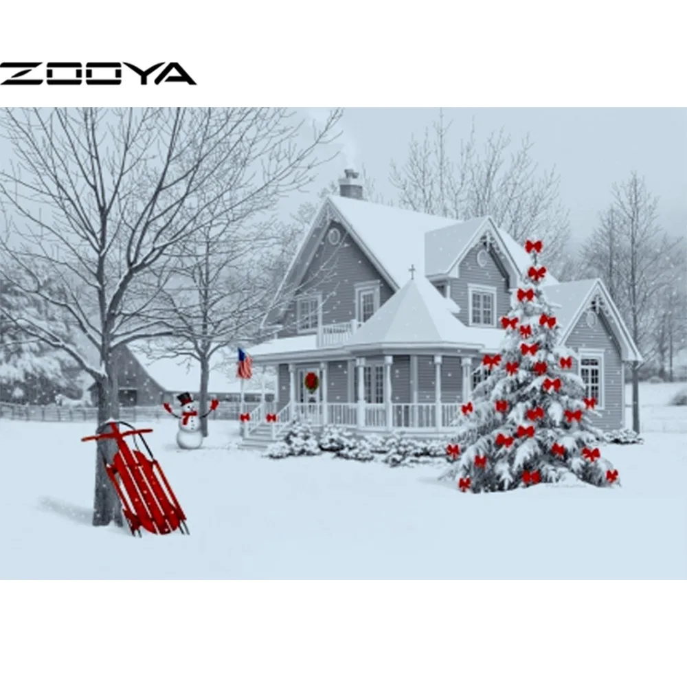 

ZOOYA Diamond Painting 5D DIY Full Diamond Embroidery Rhinestones Embroidery Diamond Cross Stitch Landscape Snow House RF1020