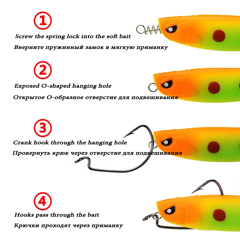 100 шт. рыболовный крючок из нержавеющей стали, пружинный замок, штырь, мягкая рыболовная приманка, разъемы, крючок, поворотный замок, вспомогательный рыболовный инструмент, PJ125