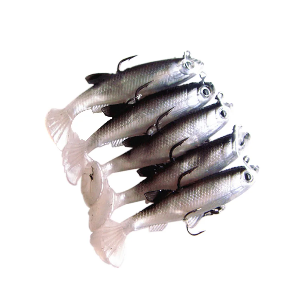 5Pcs 8.5cm 14g Soft Bait Lead Head Fish Lures Bass Fishing Tackle With