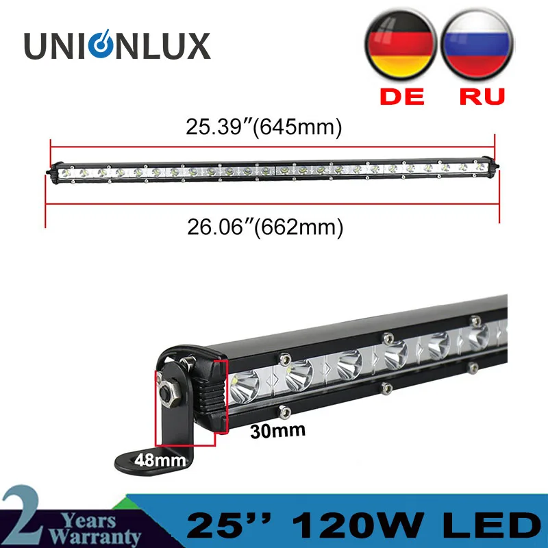 Прямые тонкий светодиодный светильник бар однорядные 25 "120 Вт дальнего света для внедорожник 4X4 4WD ATV Off Road светодиодный свет работы 12 В 24
