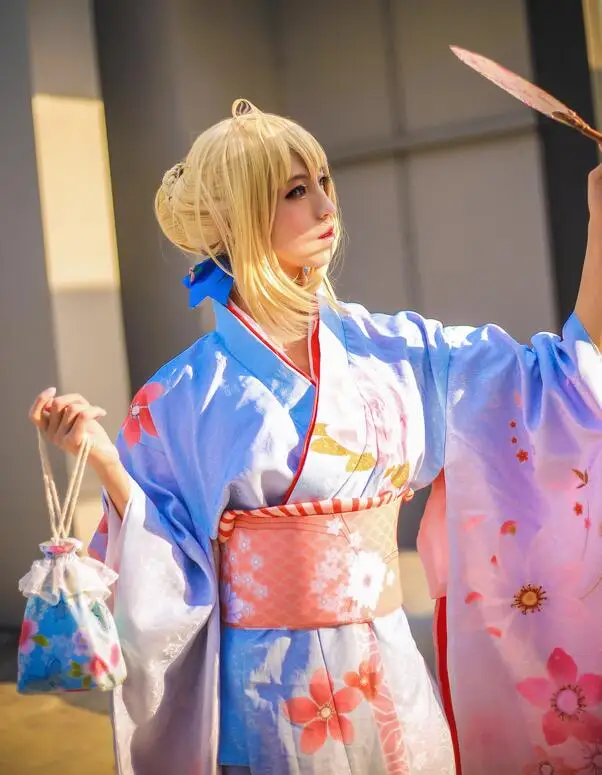 New Anime Fate Aniplex Kimono Bathrobe Saber Woman Kimino Dress