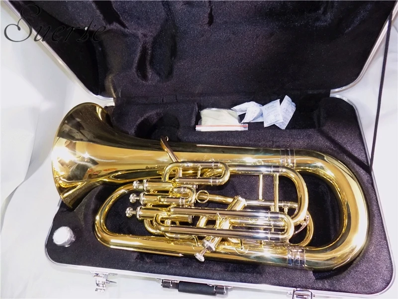 Bb Euphonium с чехлом из АБС 3 + 1 четыре поршня латунный лак музыкальные