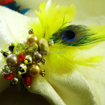 

yellow gemstone napkin ring, feather gem napkin holder for wedding