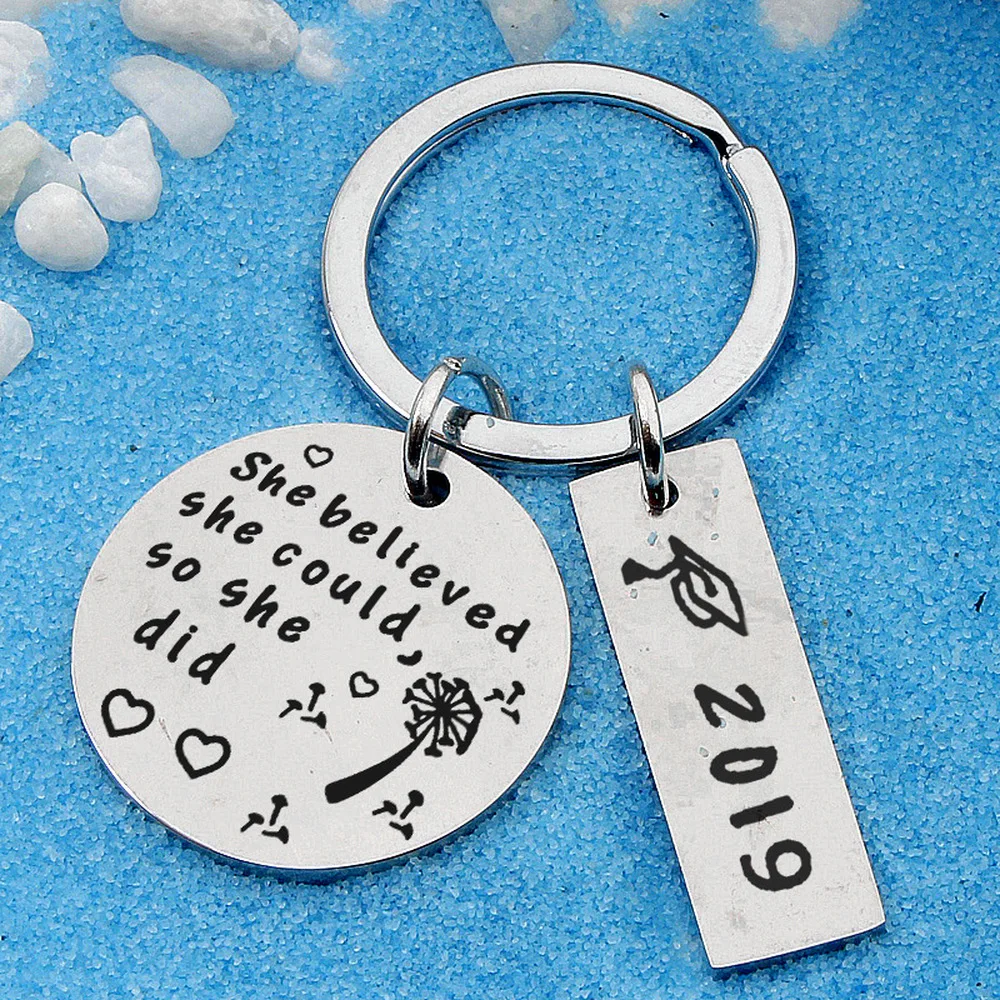 

2019 graduate gift she believed she could stainless steel inspirational keychain