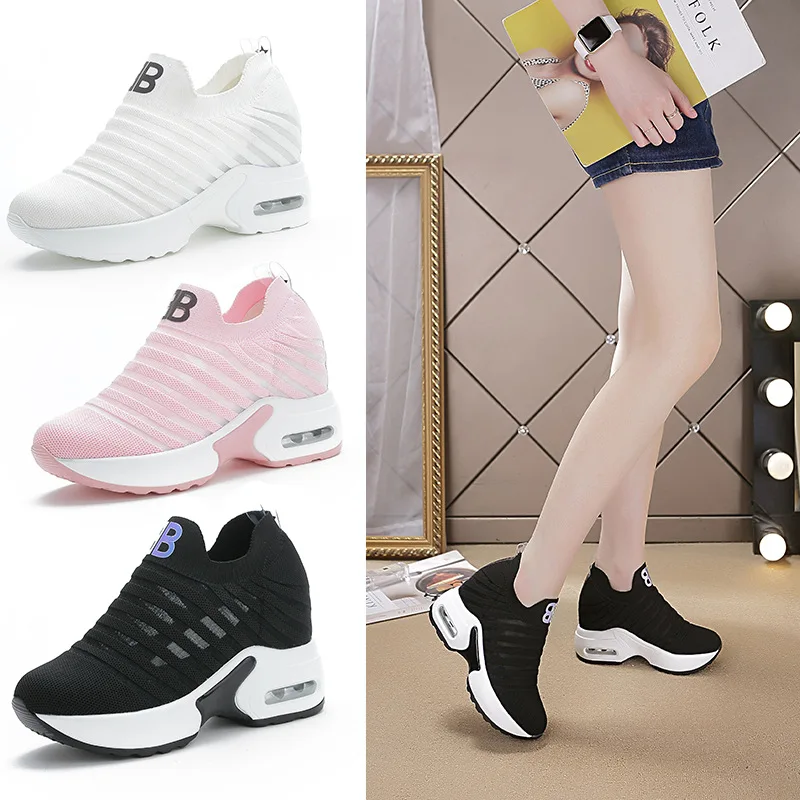 

2019 summer new Korean version of the wild mesh yarn muffin bottom single shoes increased women's shoes hollow casual shoes.