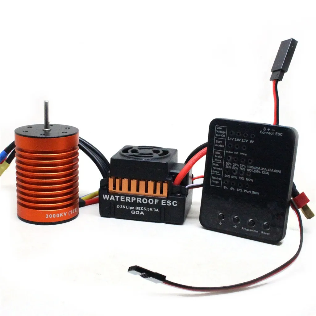 

13T 3000KV Sensorless Brushless Motor 60A ESC with Programming Card Combo Set for 1/10 RC Car 4.12