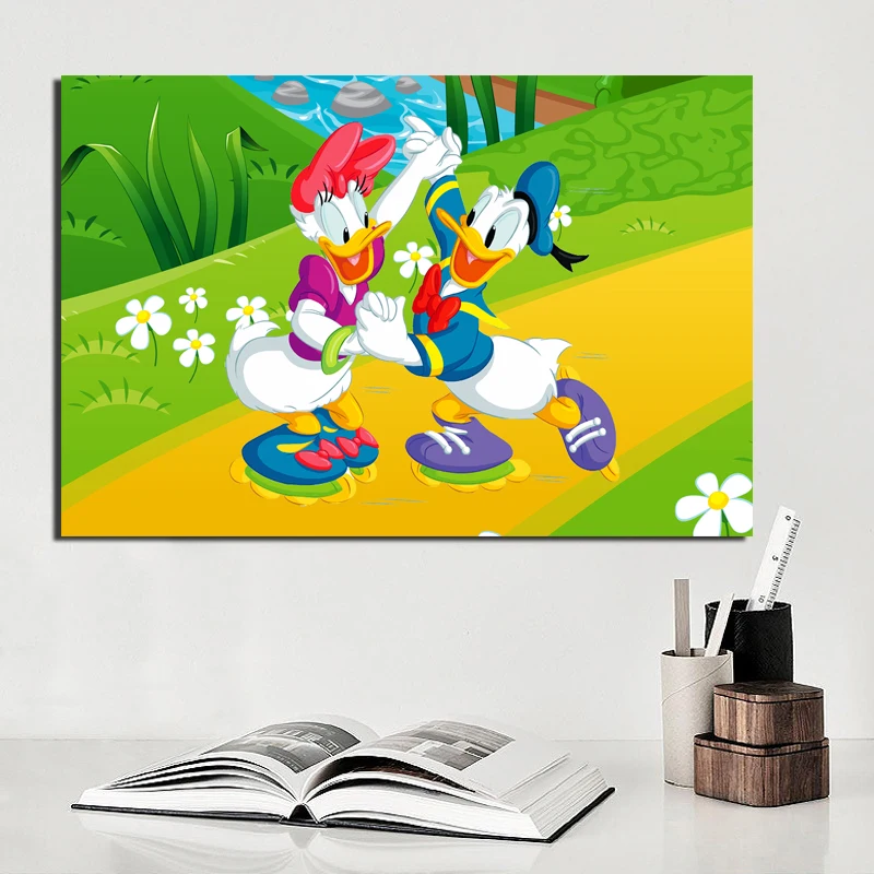 

Duck And Donald Duck Dancing HD Canvas Painting Poster Prints Marble Wall Art Painting Decorative Picture Modern Home Decoration