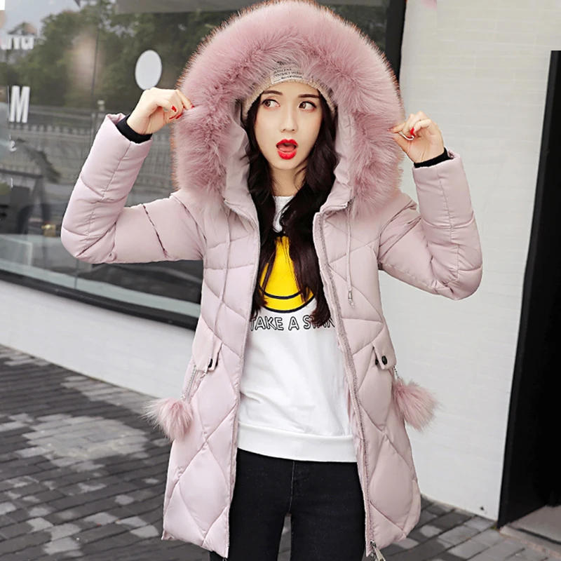2018 warm thicken big fur collar women winter jacket long with hood outerwear for women coat high quality womens parka long