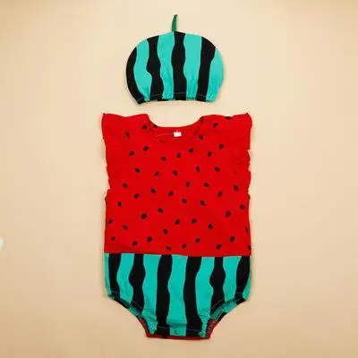 Летняя одежда для малышей Детский комбинезон с рисунком фруктов+ шапочка, комплект для новорожденных, костюм для маленьких мальчиков комбинезон для малышей 0-24 месяцев - Цвет: Bwat