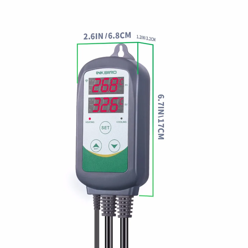 Inkbird ITC-308 Wi-Fi ЕС Plug цифровой регулятор температуры Термостат Регулятор, двойные реле 1 Отопление и 1 охлаждение Homebrewing