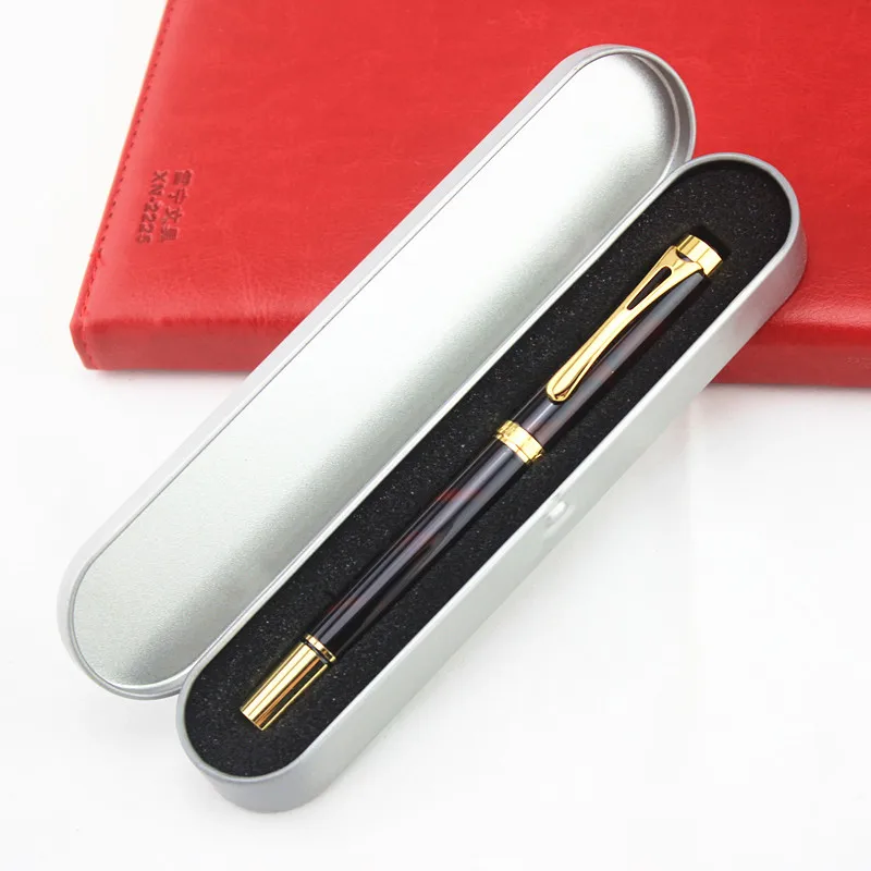 

1pc DIKA WEN Metal Rollerball Pen 0.5mm Smooth Writing Black Ink Refill Gold Clip Gift Pens Office Supplies Metal box