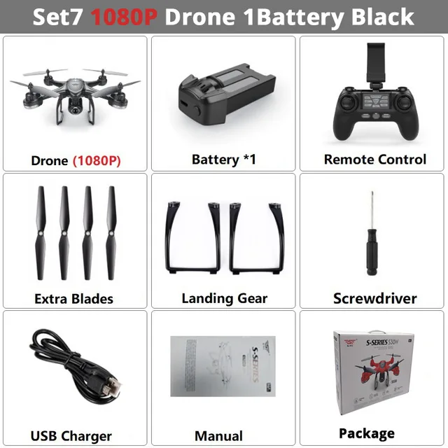S30W двойной gps Радиоуправляемый Дрон с 720 P/1080 P HD камерой WiFi FPV RC Квадрокоптер Следуйте за мной один ключ возврата RC Вертолет VS S70W X8PRO - Цвет: Black 1080P 1battery