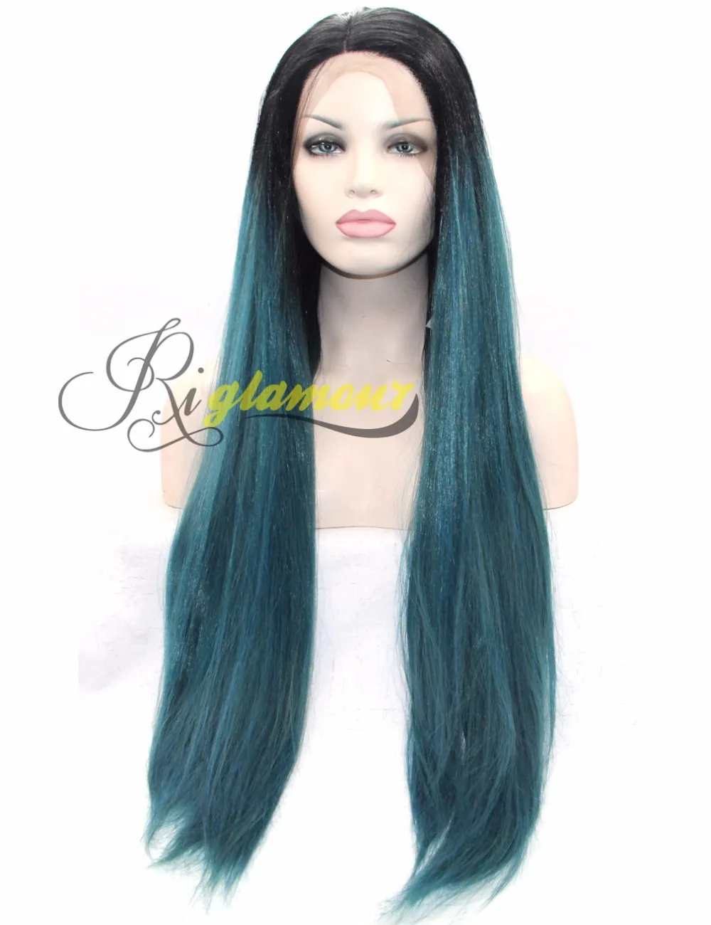 Hair Replacement Lace Front Wig Long Straight Synthetic Dark