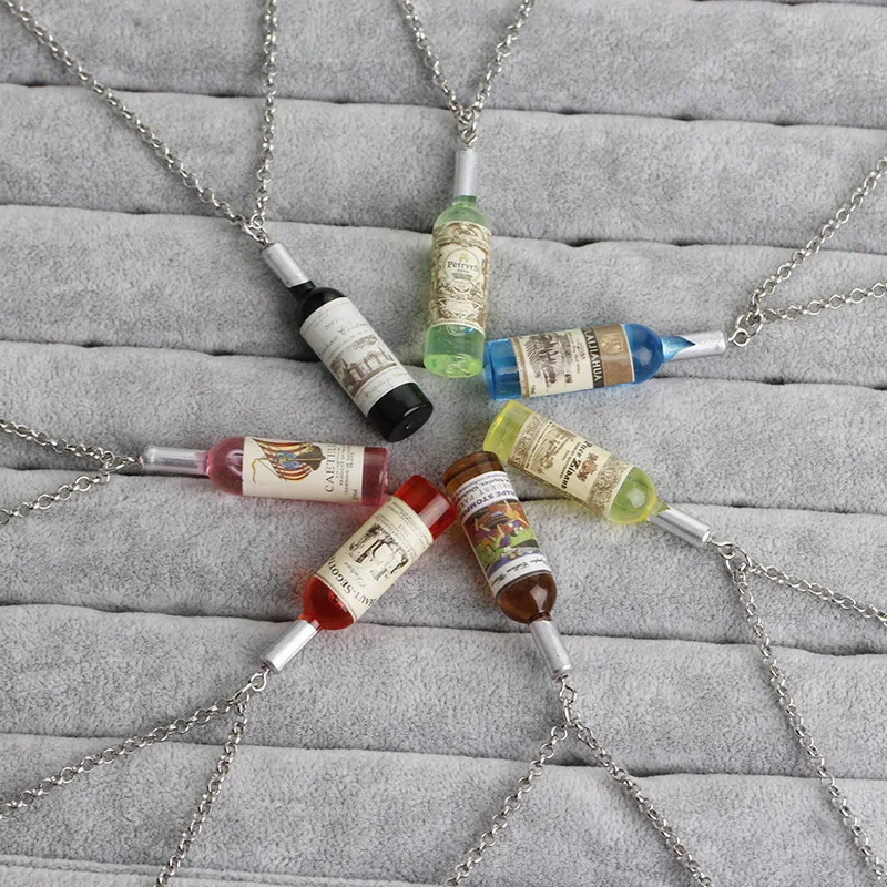 

Mini Fashion Red Wine Bottle Pendant Necklace Resin Bottle Pendant for Woman Men Gifts