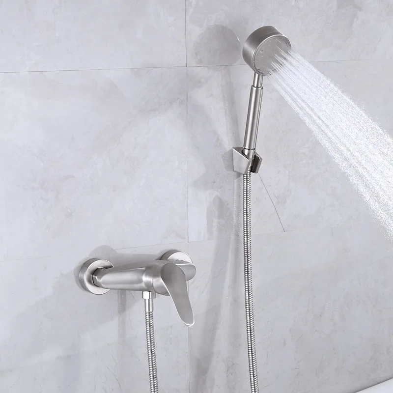 

Sano shower 304 stainless steel shower faucet cold and hot water mixing valve wholesale sprinkler set Brushed