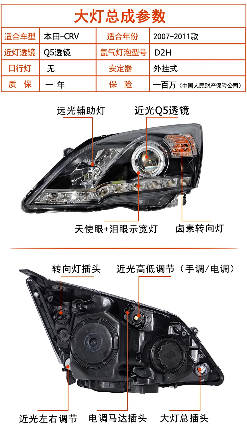 Автомобильный Стайлинг для Honda CRV головной светильник s 2007-2011 для CRV светодиодный головной фонарь Ангел глаз светодиодный DRL передний светильник Биксеноновая линза ксенон HID