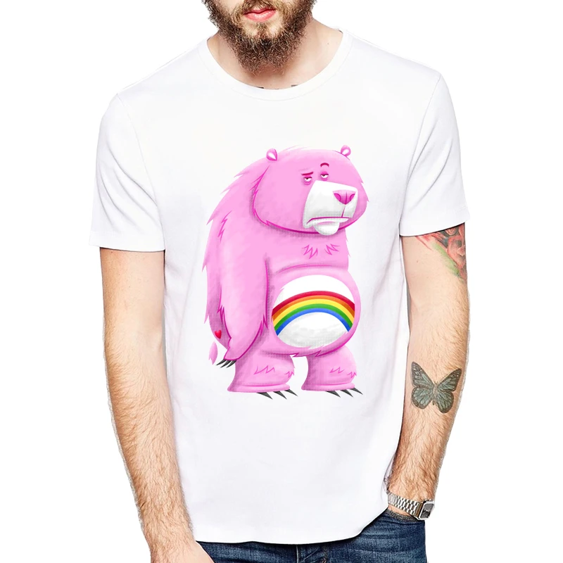 

Couldn't Care Less Bear Men's Cute Bears T-Shirt Summer Novelty Anime Unhappy rainbow bear Print Short Sleeve T Shirt