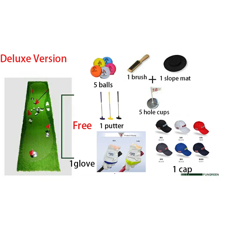 FUNGREEN Golf 5 отверстий, зеленый 75x300 см для тренировок в помещении и на улице, коврик для гольфа