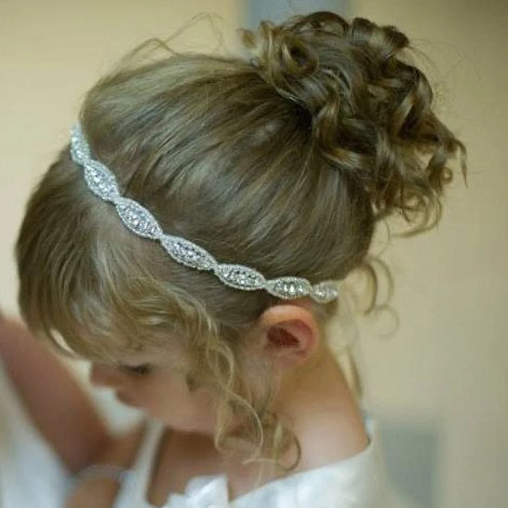 Baby Girls Kids Ribbon Tie Hair Band Children Rhinestone Headband Headwear for Wedding Party Stage Show Fashion Acce