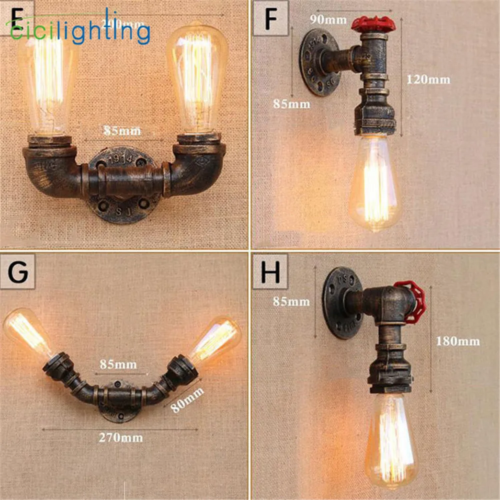 Loft Industrial Wall Light Iron Rust Water Pipe Retro Wall Lamp Vintage E27 Sconce Lights Home Lighting Fixtures Lustres Luz 3