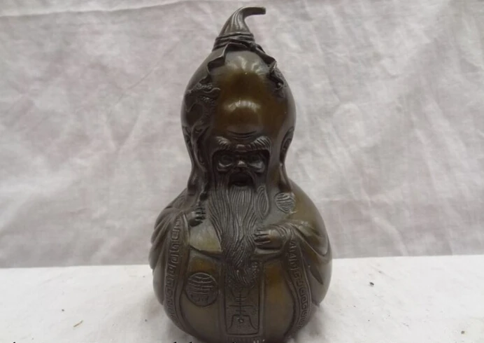 

song voge gem S3179 China Bronze Buddhist Dragon ShouHsing The God Of Longevity Statue Chinese Gourd