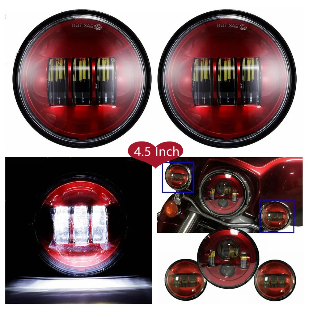 Pair Motorcycle 4.5" Inch Red LED Auxiliary Passing Lights Lamps Fit