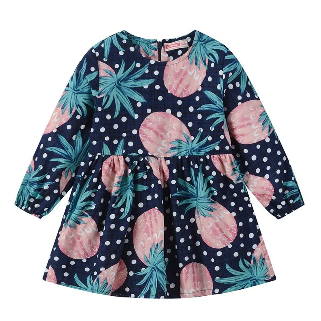 MUQGEW Baby Girls Dress Toddler Kids Long Sleeve Dot Fruit Zipper