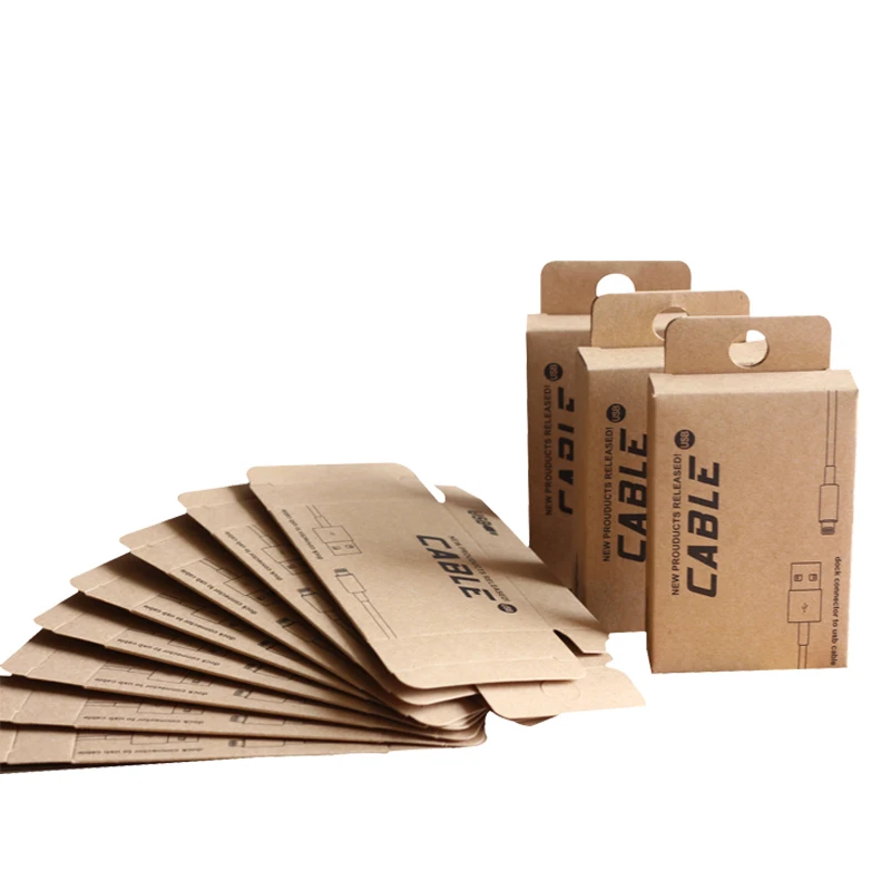 

100 pcs Wholesale Custom Package Box for USB Cable for iPhone Samsung Retail Kraft Paper Packaging Packing