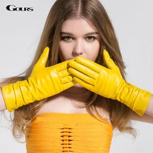 Gours Winter Long Genuine Leather Gloves Women Fall 2016 New Fashion Brand Ladies Red Warm Gloves Girls Goatskin Mittens GSL005