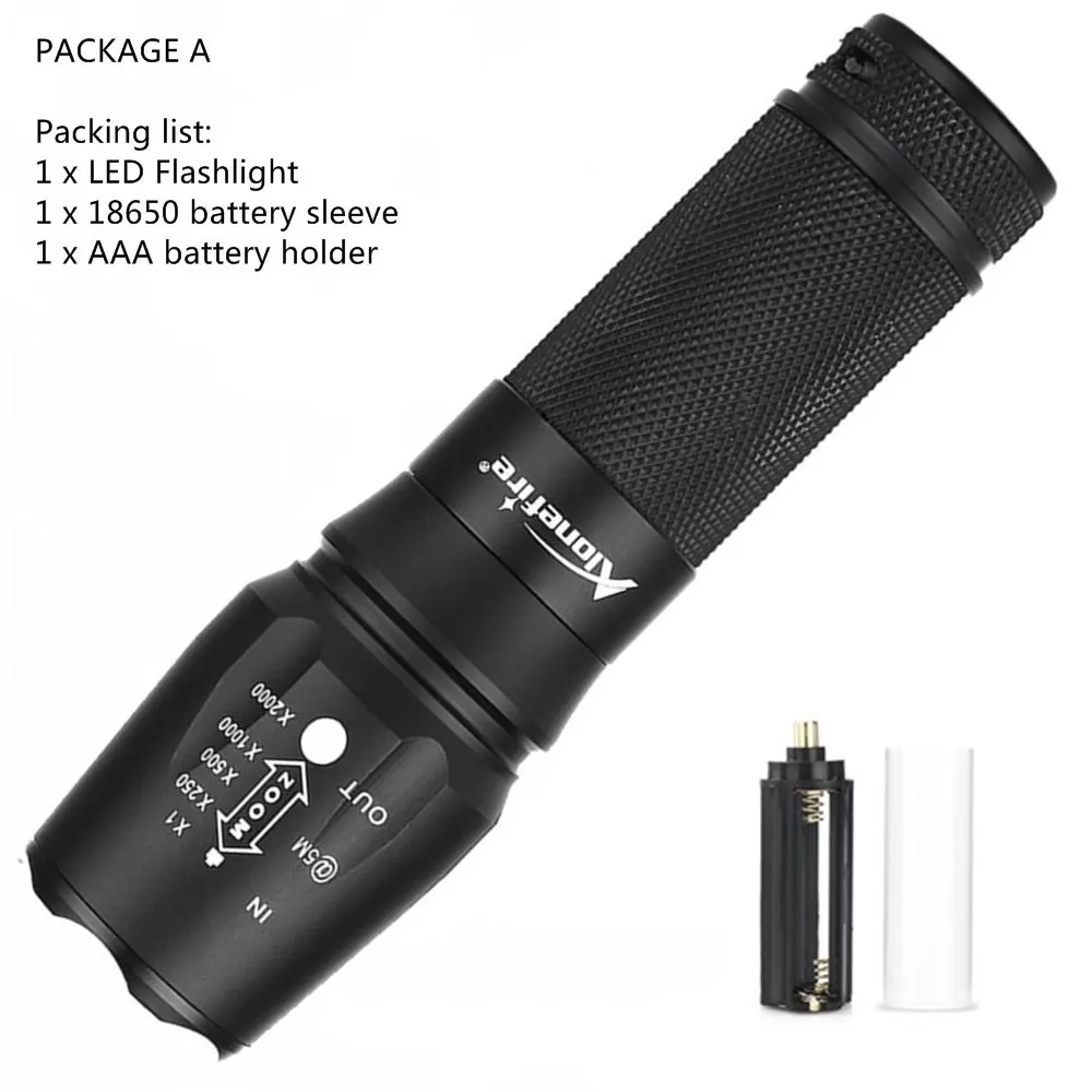 AloneFire X800 CREE Мощный XP-L V6 T6 светодиодный фонарик с зумом 12 Вт супер яркий Troch Home work для 18650 26650 литий-ионный аккумулятор - Испускаемый цвет: Package A
