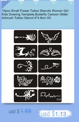 133 шт. Аэрограф блеск татуировки трафарет женщина девочка дети рисунок шаблон, Маленький милый цветок бабочка мультфильм хна татуировки