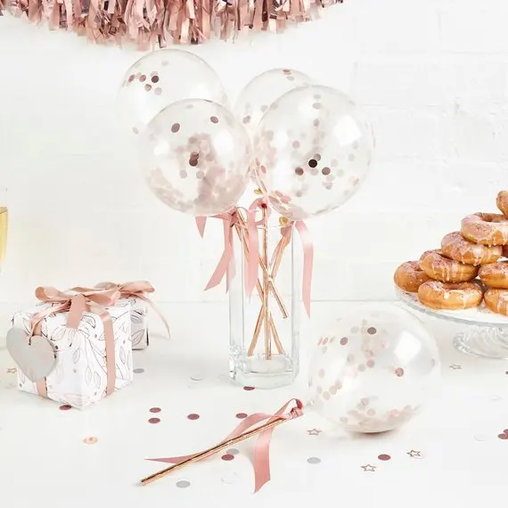 6pcs Mini Rose Gold Confetti Balloons Happy Birthday Party Supplies,Kids Inflatable Toy BabyShower Girl 1st Birthday Decorations