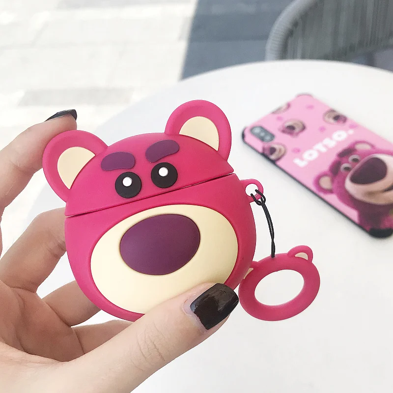 new Soft Silicone Airpods Case for Apple Airpods 1/2 cartoon bear Silica gel case Earphone Charging case With anti-lost rope
