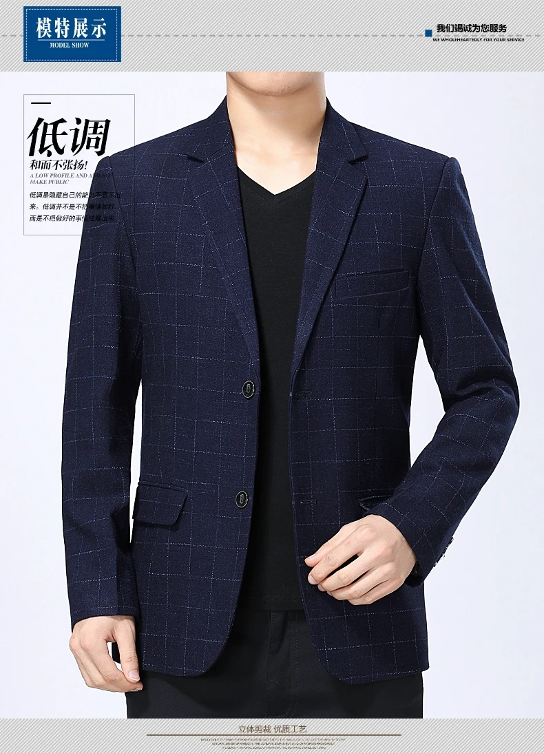 WAEOLSA Elegance Men Blazers Navy Blue Wine Red Suit Jackets Man Plaid Blazer Masculino Slim Fit Suit Coat Male Uniform Office (4)