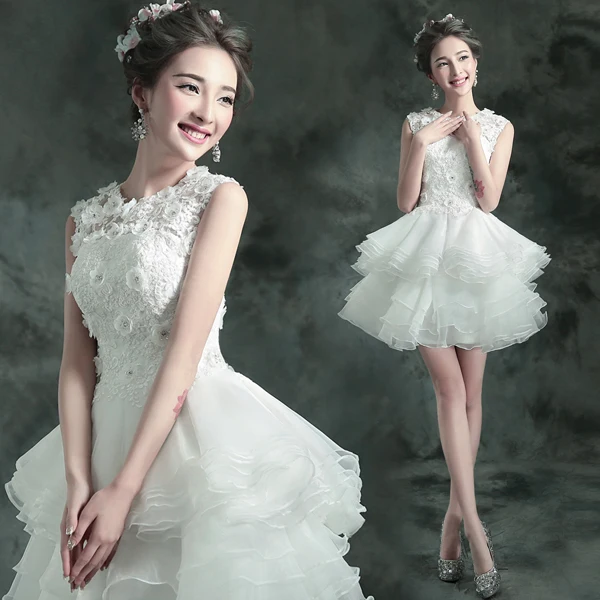 New 2017 White Lace Flowers Sleeveless Formal Short Tail Party New 2017 White Lace Flowers Sleeveless Formal Short Tail Party Dress Mini Ball Gown Engagement