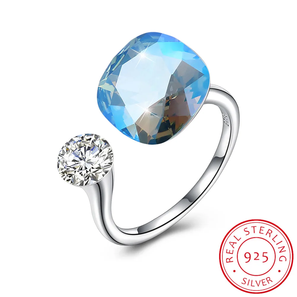 F LEKANI кристаллы от кольца swarovski 925 индивидуальные бриллиантовые шипованные кольца из стерлингового серебра женские многоцветные простые кольца подарок - Цвет камня: F