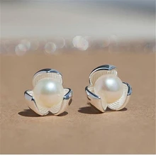 925 пробы серебряные серьги с цветком и жемчугом для женщин, серьги-гвоздики для девушек, гипоаллергенное Стерлинговое серебро, ювелирные изделия EH629