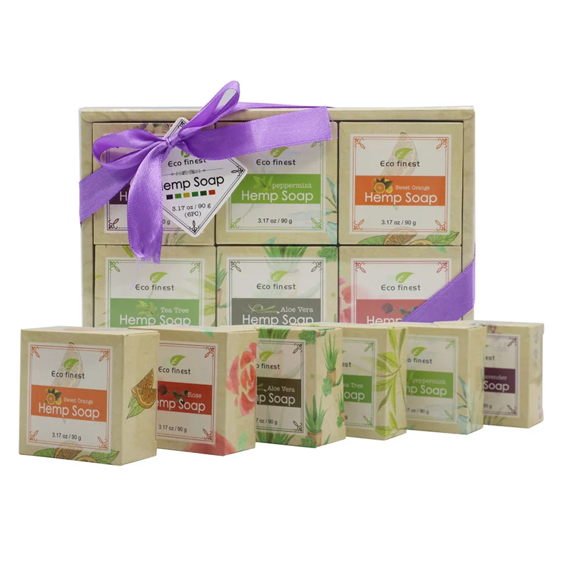 

6 Pcs Handmade Hemp Oil Soap Skin Care Revitalizing Scent with Tea Tree Rose Lavender QRD88