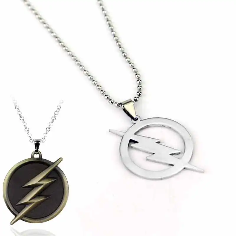 Cool Super Hero the Flash necklace Lightning Logo Leather Chain Alloy