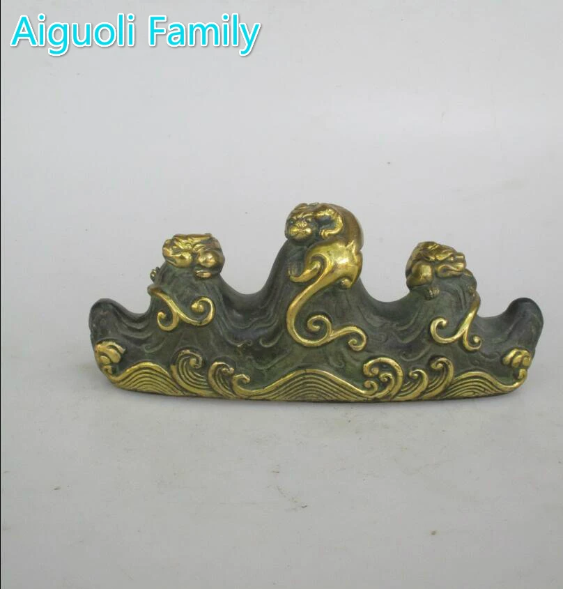 

AAA+Rare Chinese Old Bronze Carved 3 Animal Penholder Statue/Metal Sculpture Craft For Home Decoration Antique Collection