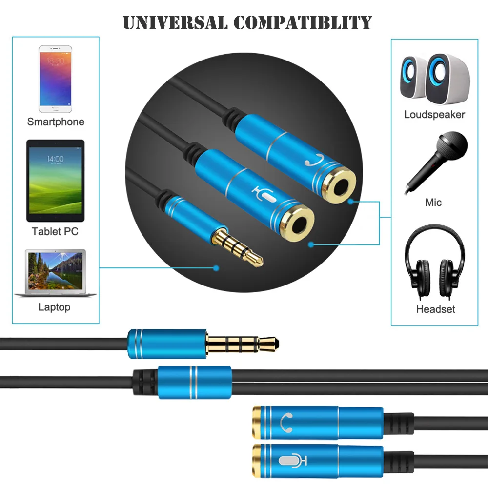 200pcs Gold Plated 3 5mm Jack Headphone Mic Audio Splitter Aux Extension Adapter Cable Cord for Computer PC Microphone laptop